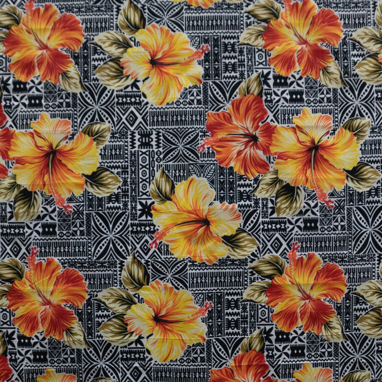 1 Yard Hibiscus On Traditional Tapa Polyester Fabric For Island-Inspired Apparel And Crafts 60 Inch Width